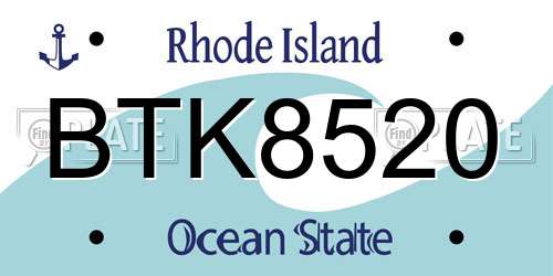 BTK8520 Rhode Island License Plate