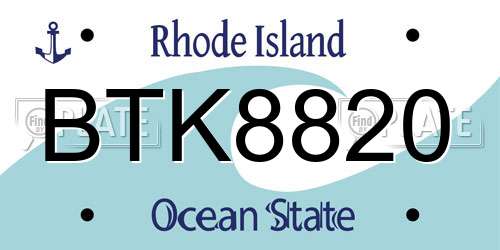 BTK8820 Rhode Island License Plate