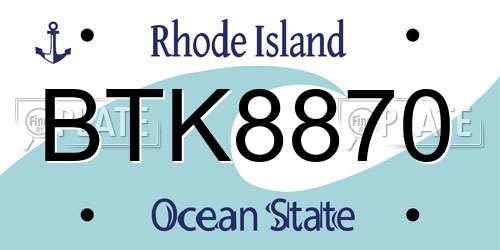 BTK8870 Rhode Island License Plate