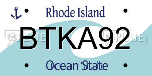 BTKA92 Rhode Island License Plate