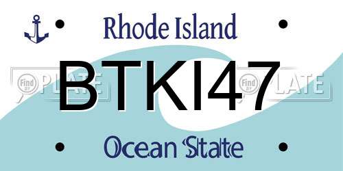 BTKI47 Rhode Island License Plate
