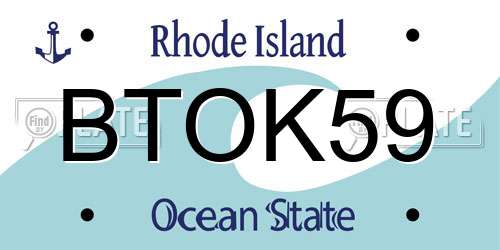 BTOK59 Rhode Island License Plate
