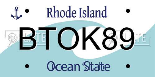 BTOK89 Rhode Island License Plate
