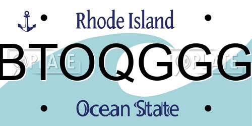 BTOQGGG Rhode Island License Plate