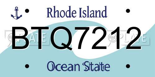 BTQ7212 Rhode Island License Plate