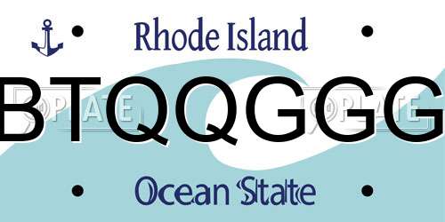 BTQQGGG Rhode Island License Plate