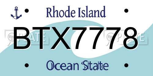 BTX7778 Rhode Island License Plate