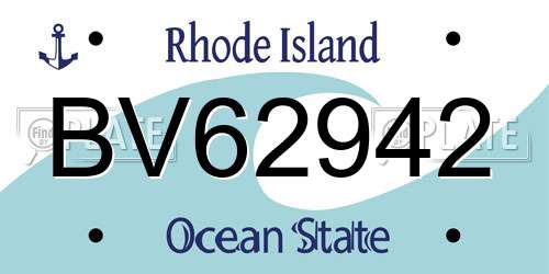 BV62942 Rhode Island License Plate