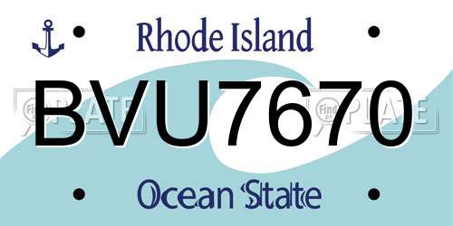 BVU7670 Rhode Island License Plate