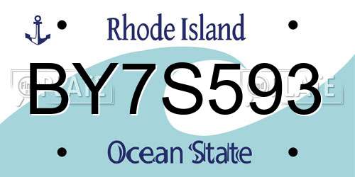 BY7S593 Rhode Island License Plate