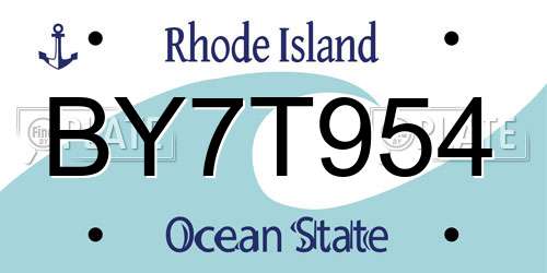 BY7T954 Rhode Island License Plate