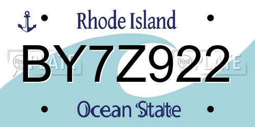 BY7Z922 Rhode Island License Plate