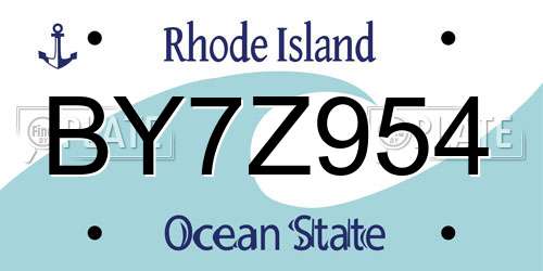 BY7Z954 Rhode Island License Plate