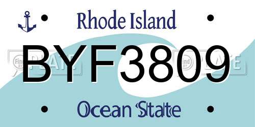 BYF3809 Rhode Island License Plate