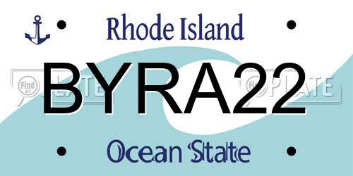 BYRA22 Rhode Island License Plate