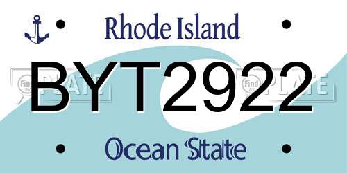 BYT2922 Rhode Island License Plate