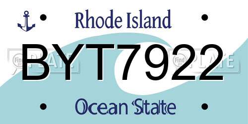 BYT7922 Rhode Island License Plate