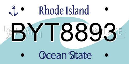 BYT8893 Rhode Island License Plate