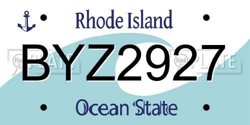 BYZ2927 Rhode Island License Plate