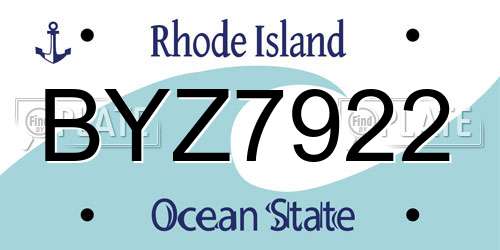 BYZ7922 Rhode Island License Plate