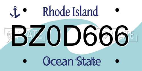 BZ0D666 Rhode Island License Plate