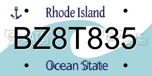 BZ8T835 Rhode Island License Plate