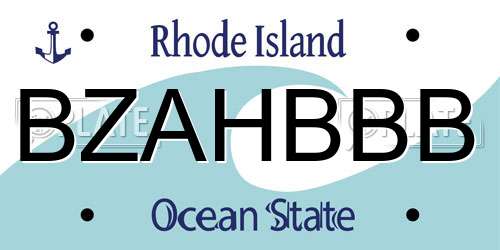 BZAHBBB Rhode Island License Plate