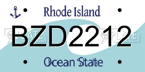 BZD2212 Rhode Island License Plate
