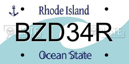 BZD34R Rhode Island License Plate