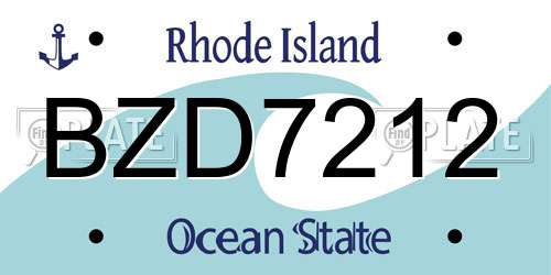 BZD7212 Rhode Island License Plate