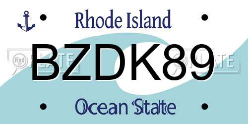 BZDK89 Rhode Island License Plate