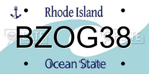 BZOG38 Rhode Island License Plate