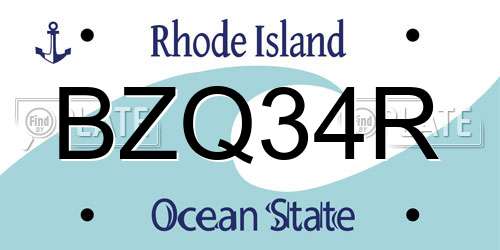 BZQ34R Rhode Island License Plate