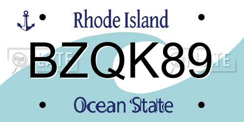 BZQK89 Rhode Island License Plate