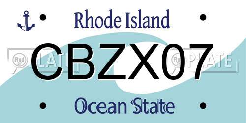 CBZX07 Rhode Island License Plate