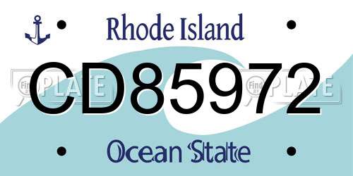 CD85972 Rhode Island License Plate
