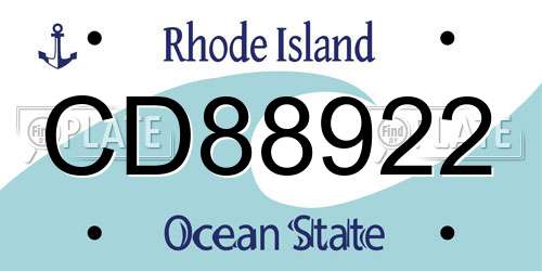 CD88922 Rhode Island License Plate