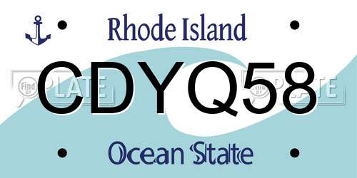 CDYQ58 Rhode Island License Plate