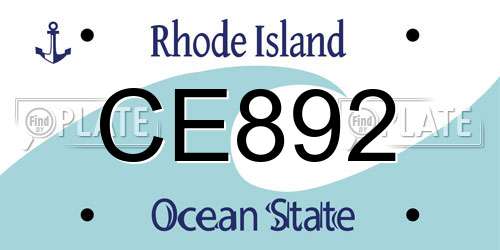 CE892 Rhode Island License Plate