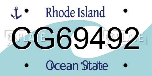 CG69492 Rhode Island License Plate