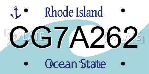 CG7A262 Rhode Island License Plate