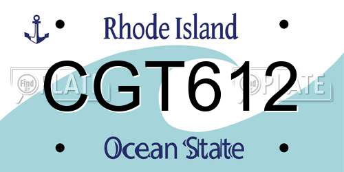 CGT612 Rhode Island License Plate