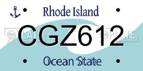 CGZ612 Rhode Island License Plate
