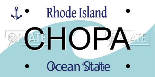 CHOPA Rhode Island License Plate