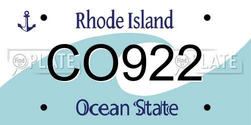 CO922 Rhode Island License Plate