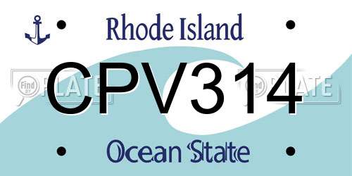 CPV314 Rhode Island License Plate