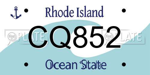 CQ852 Rhode Island License Plate