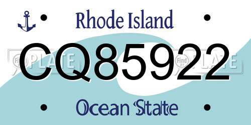 CQ85922 Rhode Island License Plate