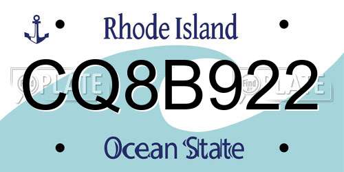 CQ8B922 Rhode Island License Plate