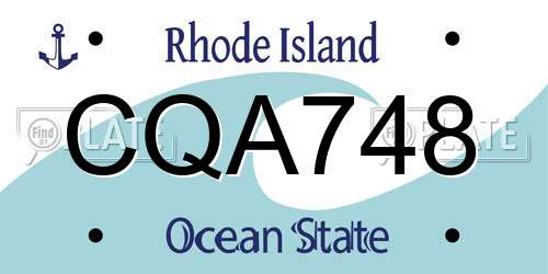 CQA748 Rhode Island License Plate